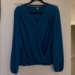 Silky teal v-neck blouse
